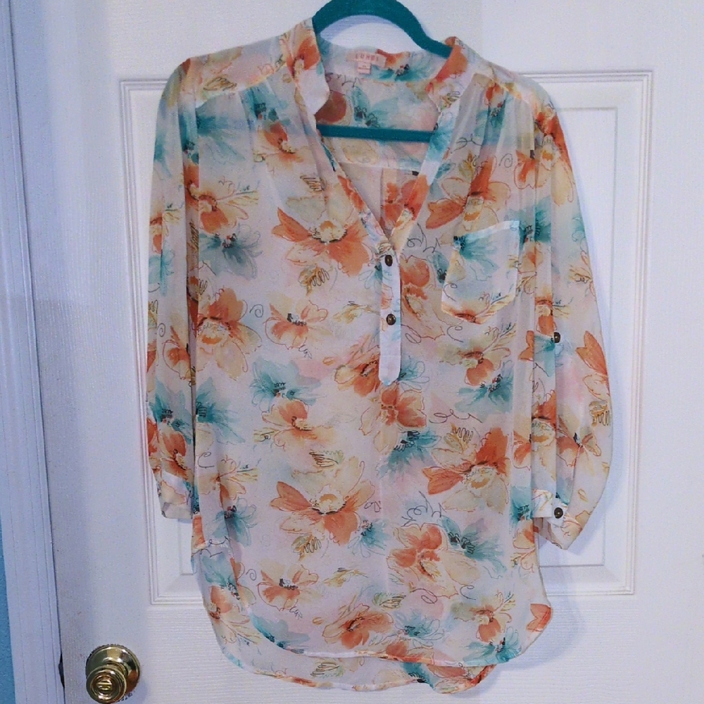 Chic Floral Blouse - Orange and Green